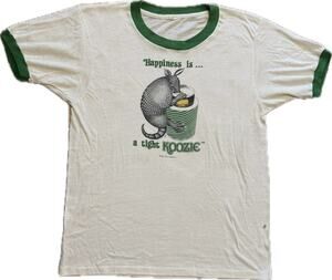 Vintage 1982 Happiness Is A Tight Koozie Ringer T Shirt Armadillo Texas Small